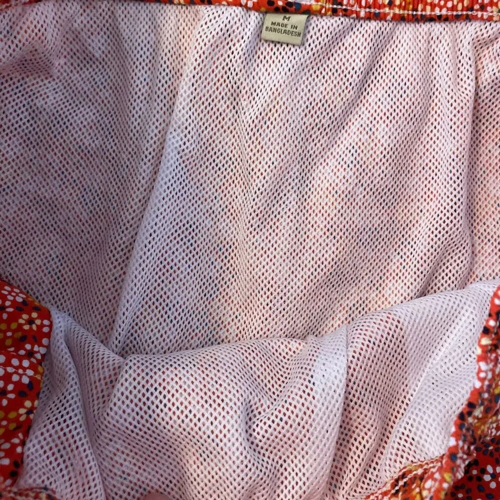 J. Crew Swim Trunks Mens‎ Sz M Orange White Floral Board Mesh Lined Drawstring